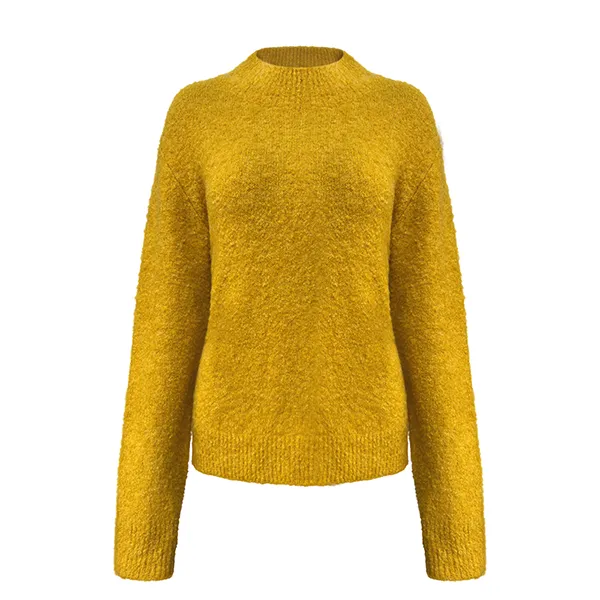 textured boucle knit mock neck pullover sweater relaxed fit