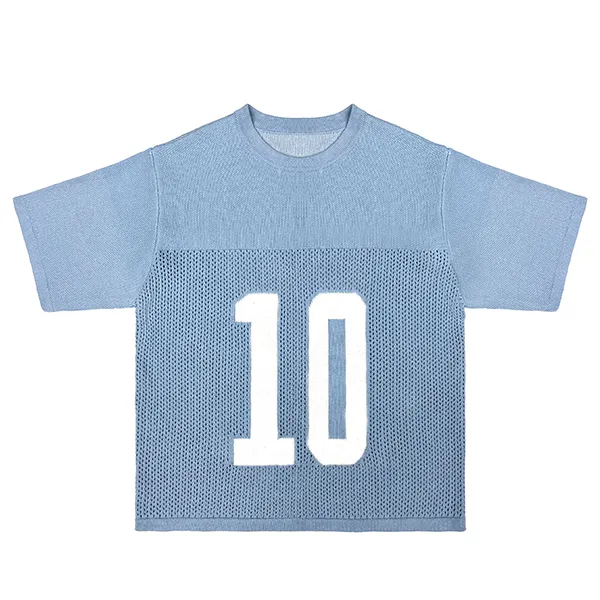 varsity number mesh knit jersey top short sleeve pullover