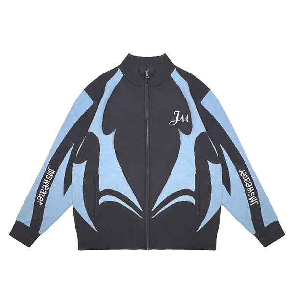 graphic jacquard full-zip knit jacket streetwear cardigan