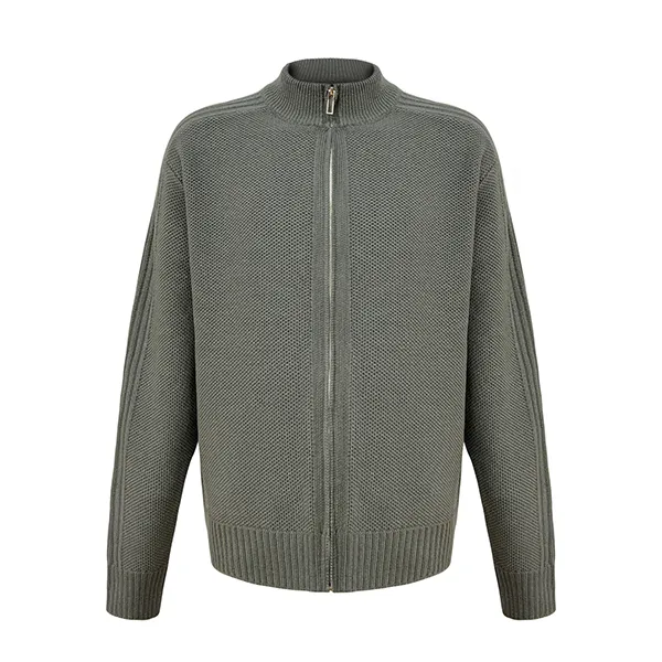 textured full-zip knit jacket stand-collar cardigan