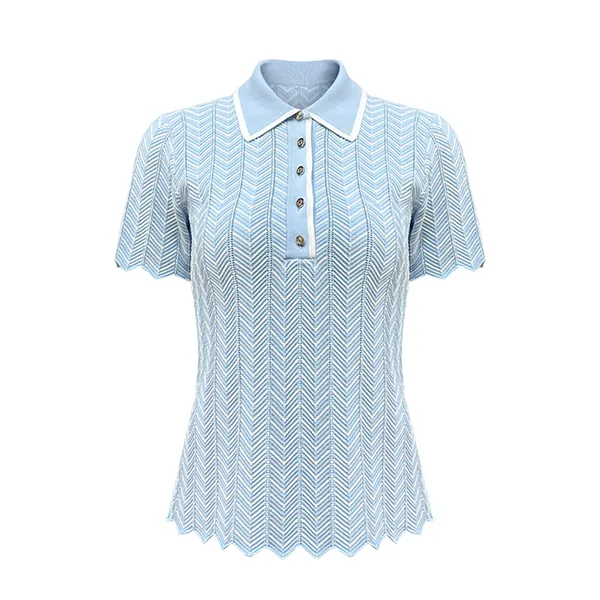 chevron pattern short-sleeve knit polo shirt top