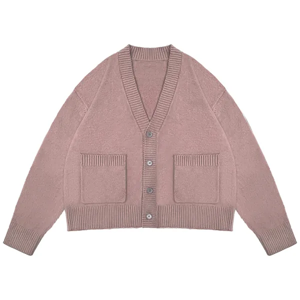 pink oversized v-neck cardigan with pockets and dropped shoulders