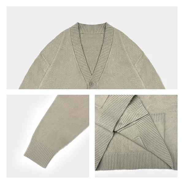 oversized v-neck cardigan with pockets and dropped shoulders knitting details