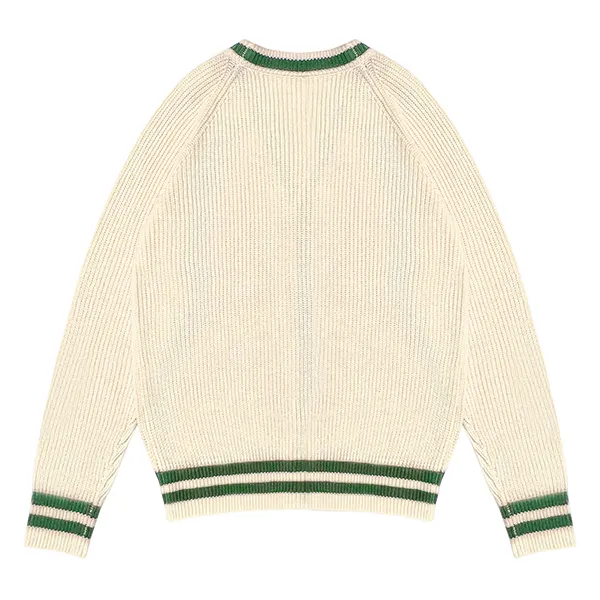 striped trim v-neck varsity style ribbed knit cardigan back