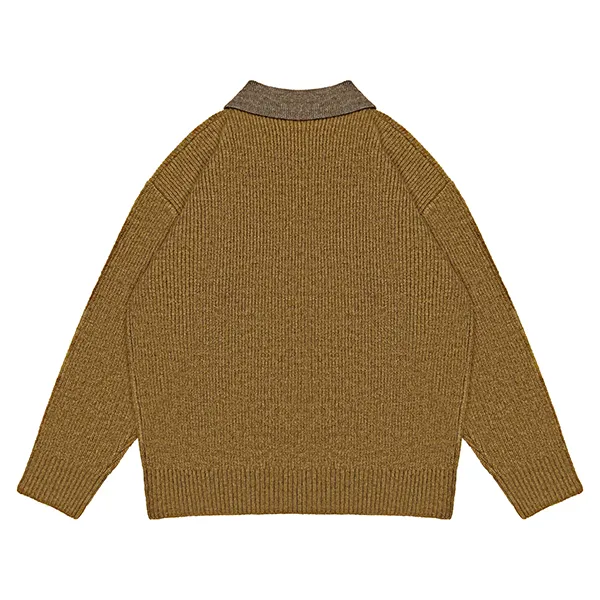 contrast collar polo sweater with ribbed knit design back