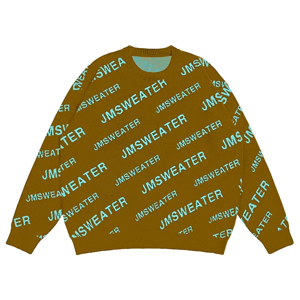 yellow all over logo jacquard sweater with diagonal lettering