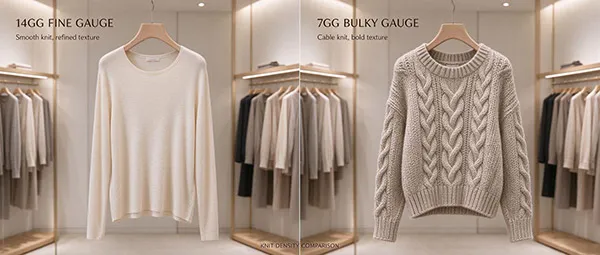 14GG fine gauge vs 7GG chunky knitwear sweater comparison for UK market