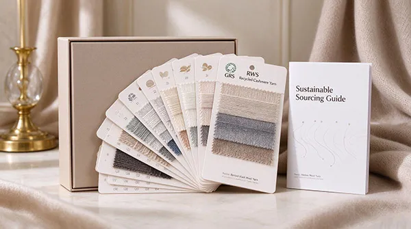 JM Sweater certified sustainable knitwear sample swatch pack and GRS RWS sourcing guide
