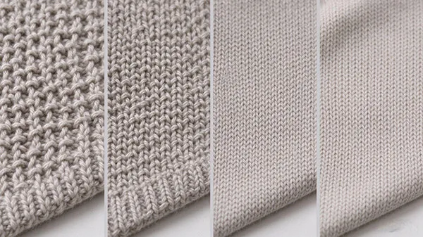 Comparison of sweater gauge fabric textures from coarse 3G to fine 16G knits