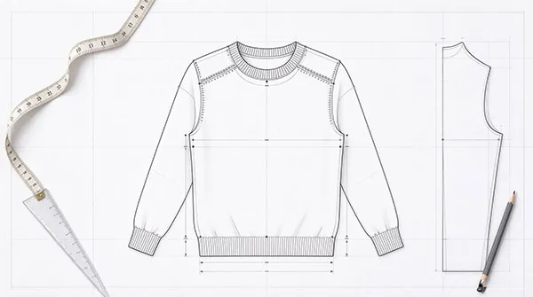 Professional sweater tech pack template showing garment measurement spec and POMs