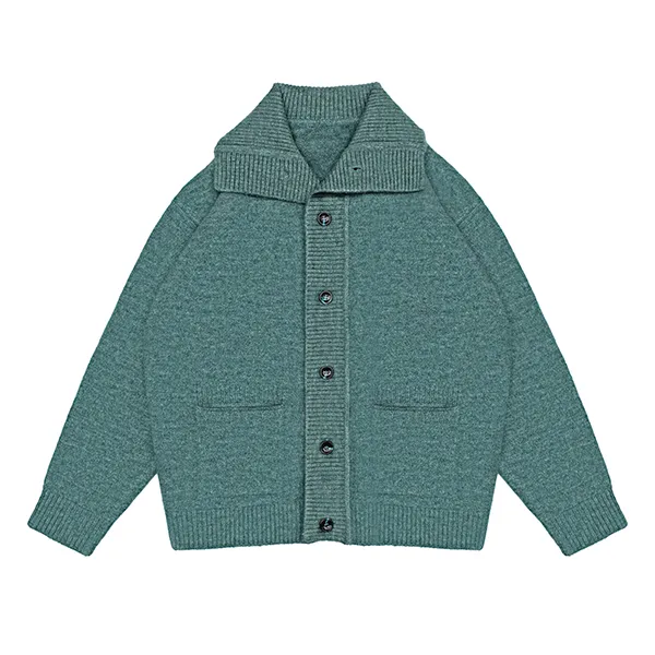 cyan shawl collar knitwear cardigan with pockets and buttons