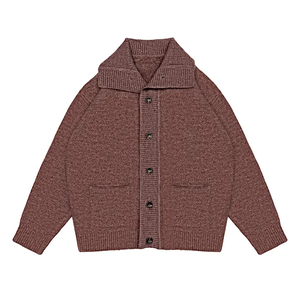 red shawl collar knitwear cardigan with pockets and buttons