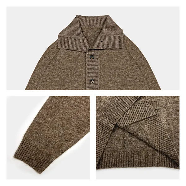 shawl collar knitwear cardigan with pockets and buttons knitting details