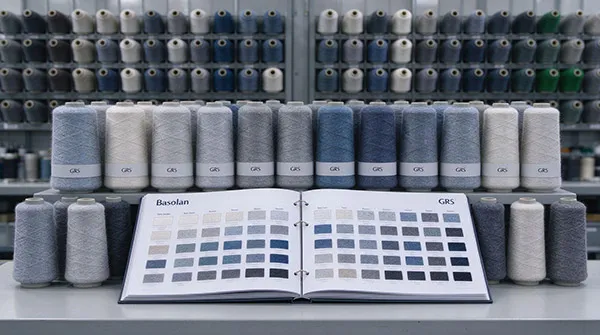 Stock service merino wool and recycled cashmere yarn color swatches