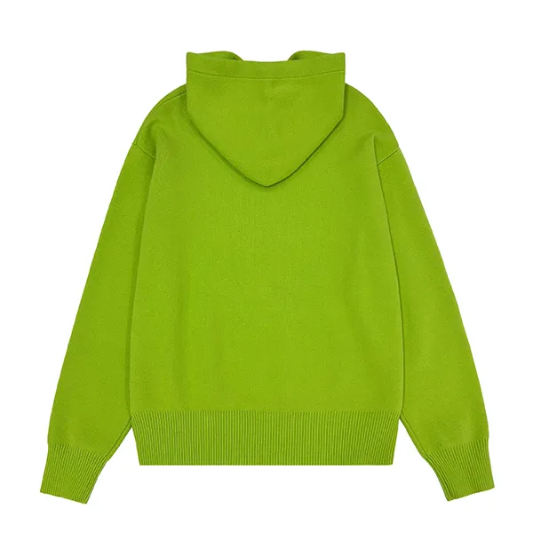knitted hooded sweater with drawstring and kangaroo pocket back