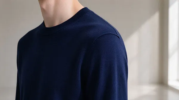 High-quality fine-gauge merino wool sweater showing premium knitting craftsmanship