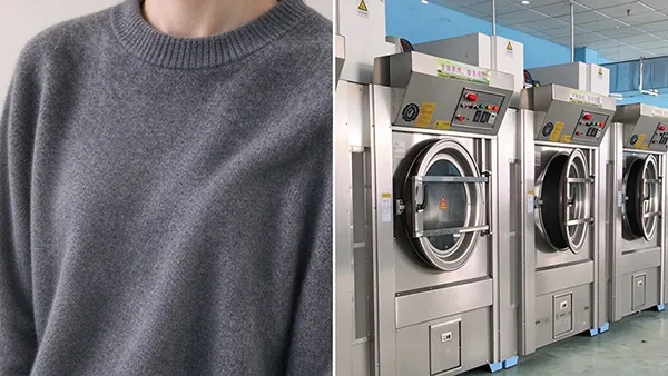 Eco-friendly washed cashmere sweater with REACH compliant non-toxic finishing