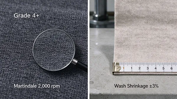 ISO 12945 Grade 4 anti-pilling test result on fine-gauge worsted wool knitwear