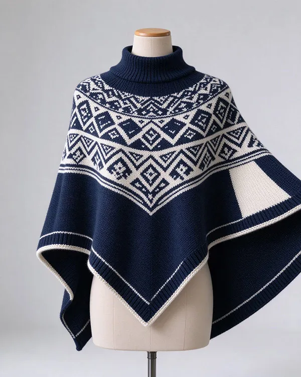 WHOLEGARMENT 3D seamless knitted poncho displayed on a mannequin highlighting smooth no-seam shoulder curves