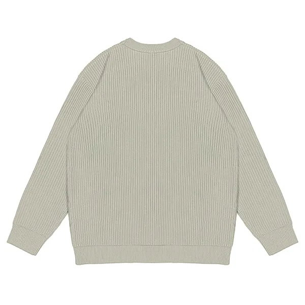 vertical ribbed knit crewneck sweater heavyweight pullover back
