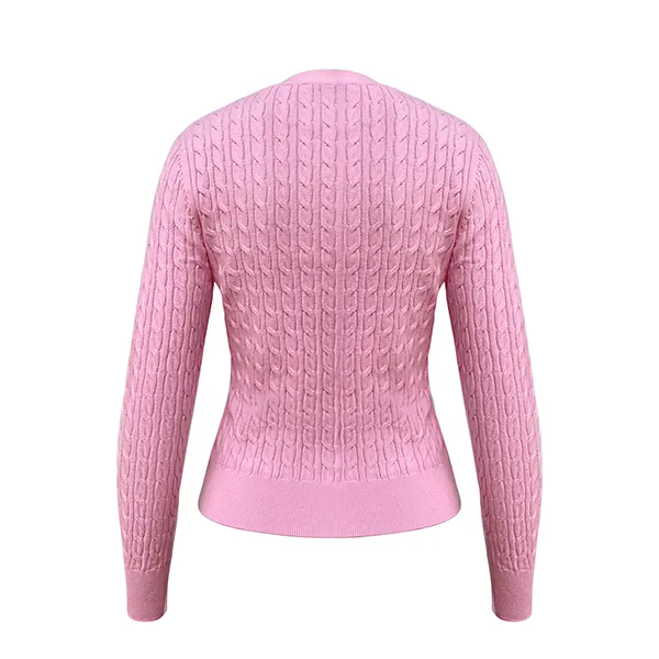 classic cable knit v-neck button cardigan sweater back