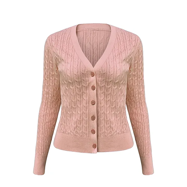 orange classic cable knit v-neck button cardigan sweater