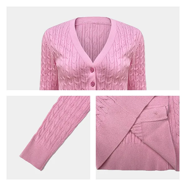 classic cable knit v-neck button cardigan sweater knitting details