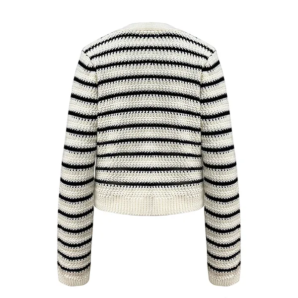 v-neck striped cropped chunky knit button up cardigan back