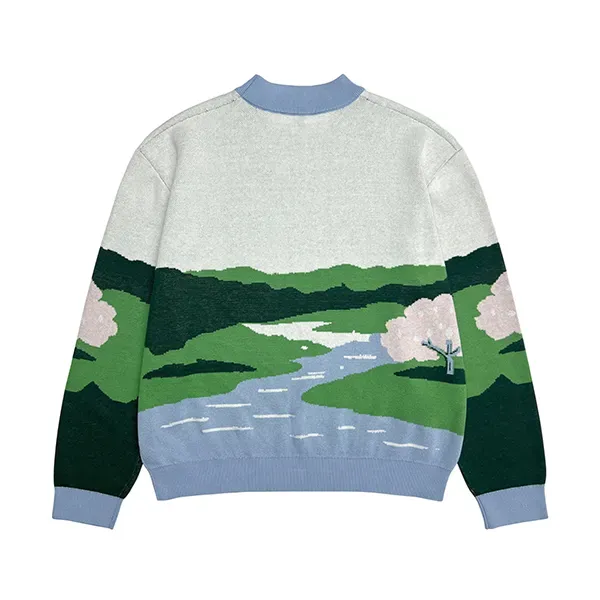 Mountain River Intarsia Landscape Knit Back