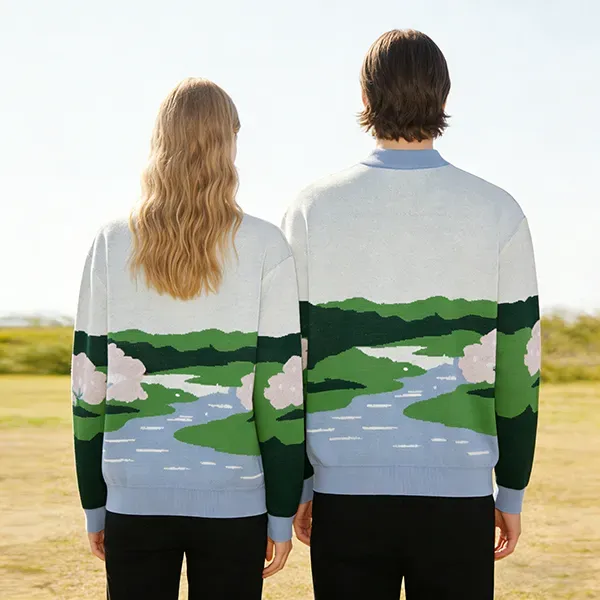 Mountain River Intarsia Landscape Knit Behind