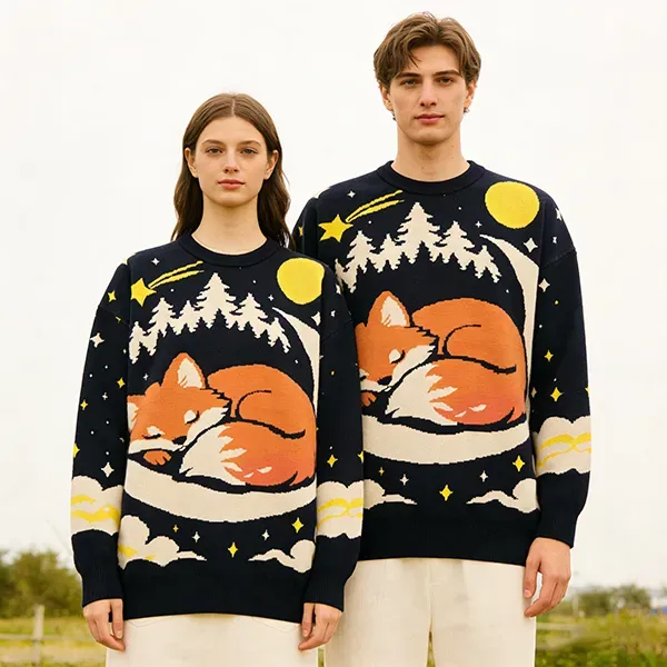 Custom Sleeping Fox Graphic Pullover Front