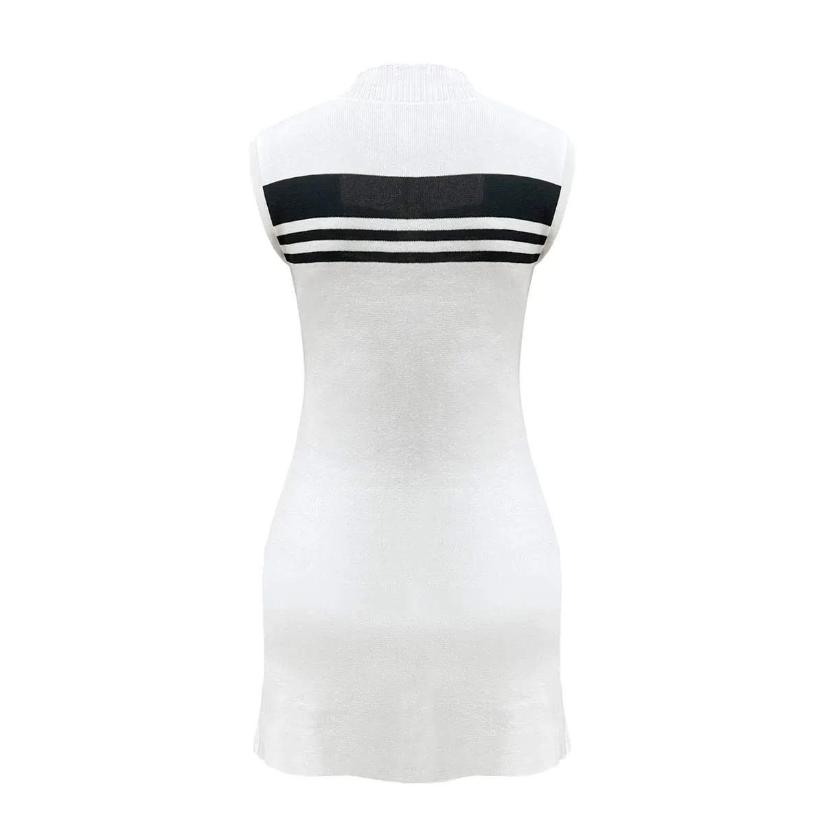 Chic Striped Quarter-Zip Sleeveless Slim Fit Knit Dress Back