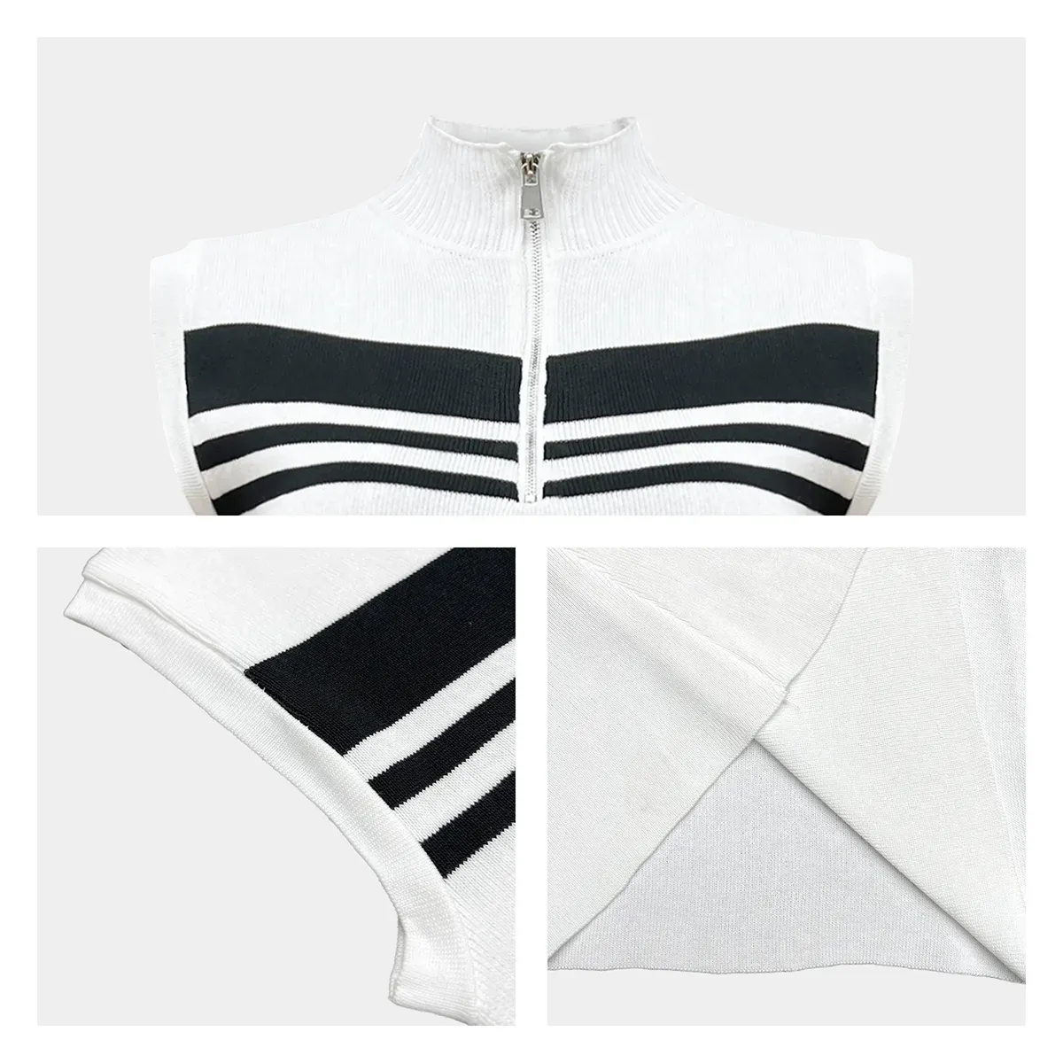 Chic Striped Quarter-Zip Sleeveless Slim Fit Knit Dress Details Back