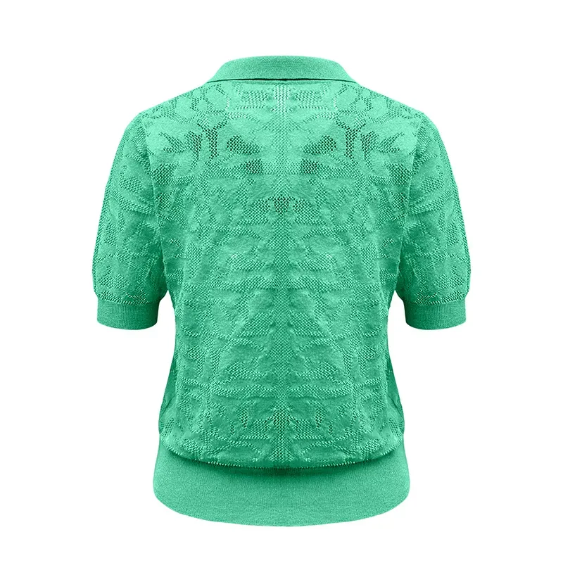 Vintage Pointelle Short Sleeve Knit Polo Back