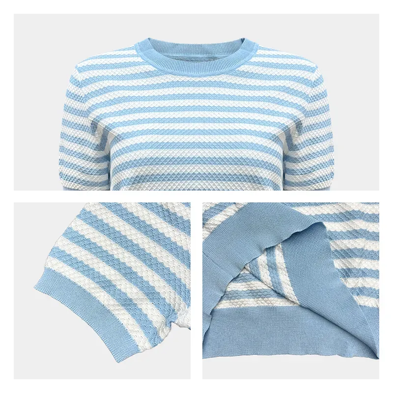 Vintage Striped Waffle 12GG Honeycomb Texture Knit Polo Knitting Details