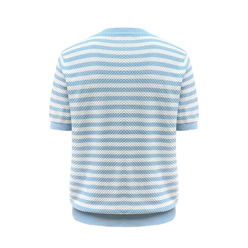 Vintage Striped Waffle 12GG Honeycomb Texture Knit Polo Back