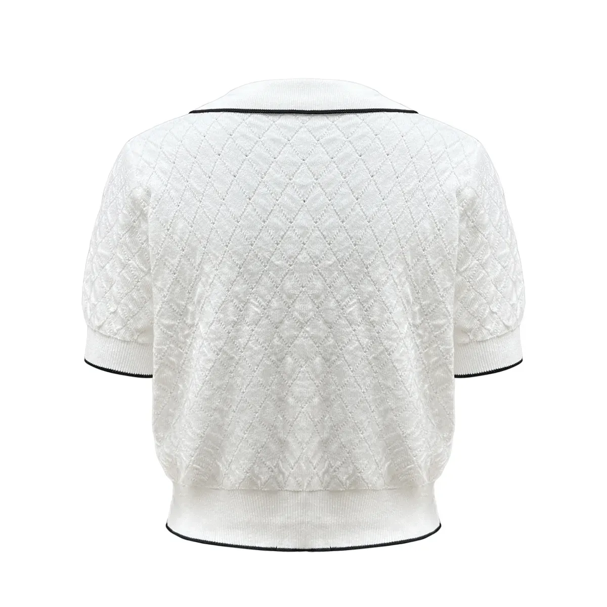 Vintage Quilted Contrast Tipping 12GG Knit Polo Cardigan Back