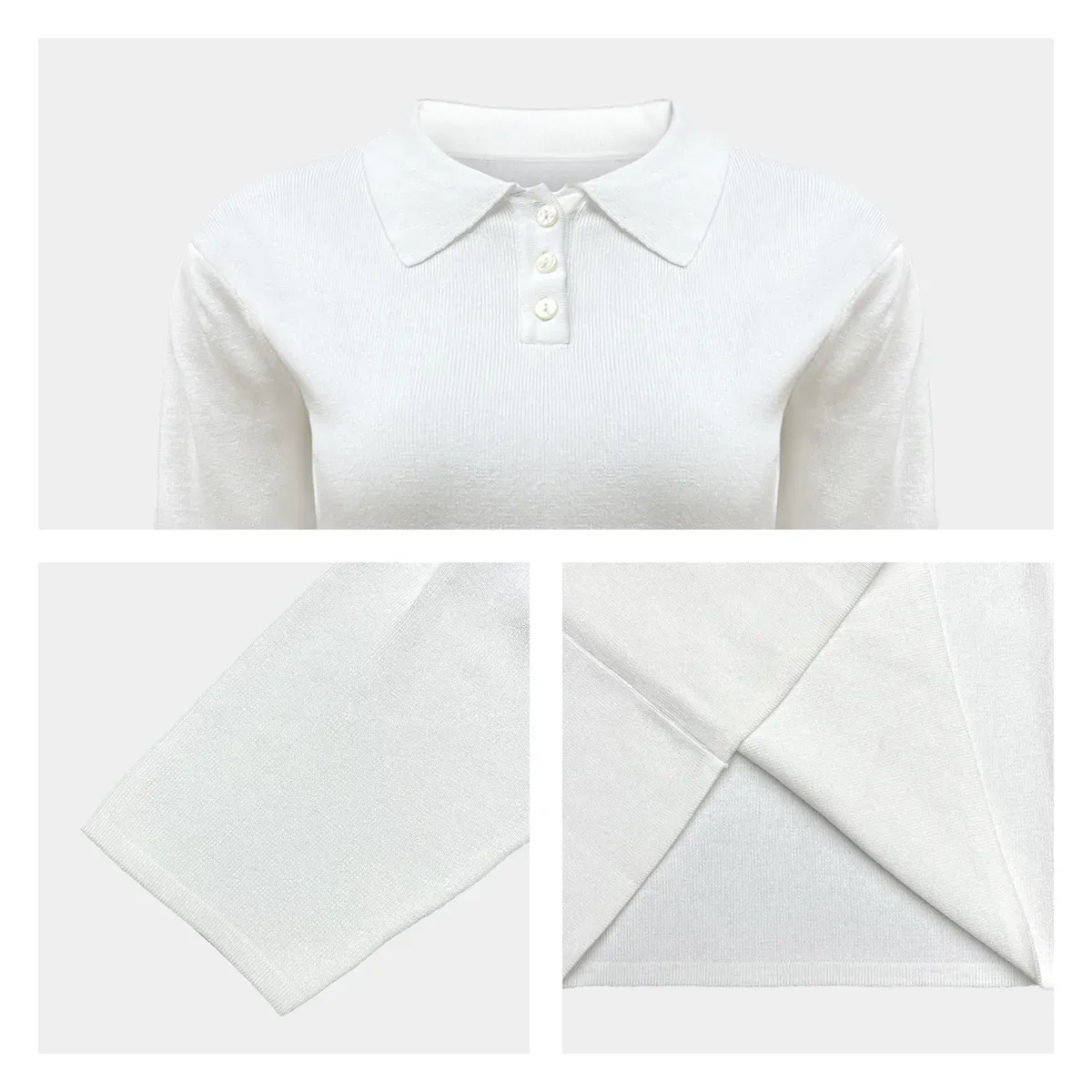 Vintage Half-Sleeve Jersey Knit Three-Button Polo Jumper Knitting Details