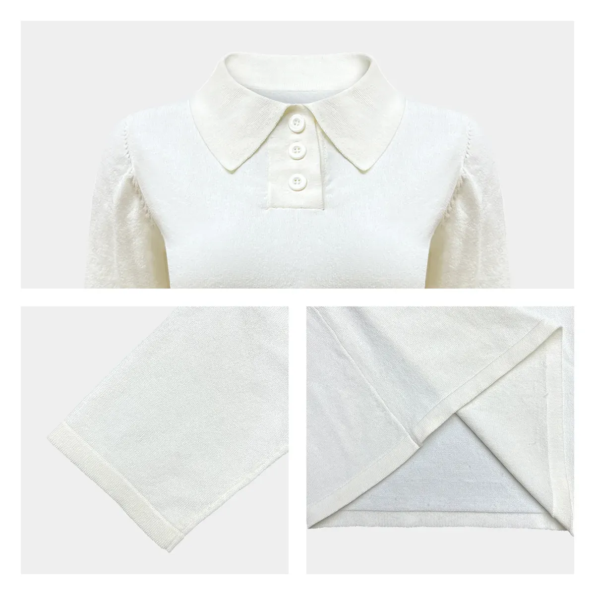 Vintage Chenille Puff-Sleeve Half-Sleeve Polo Jumper Knitting Details