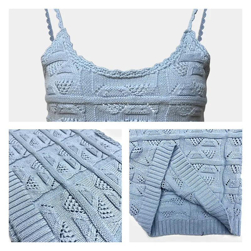 Cropped Pointelle Sleeveless Vest Cami Knit Tank Knitting Details