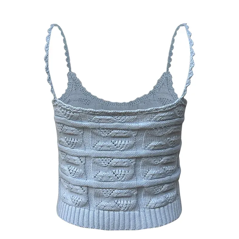 Cropped Pointelle Sleeveless Vest Cami Knit Tank Back