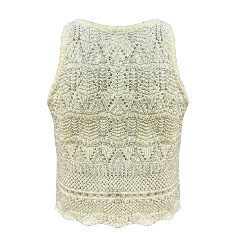 Cropped Halter Pointelle Knit Sleeveless Vest Cami Back