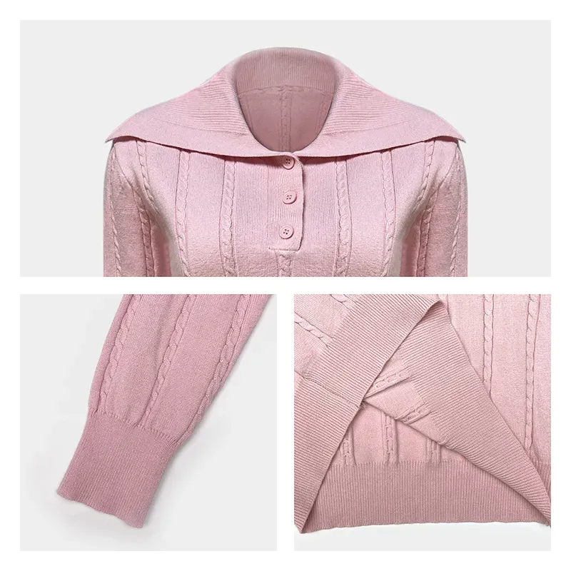 Cable Knit Sailor Collar Retro Polo Slim Fit Sweater Knitting Details