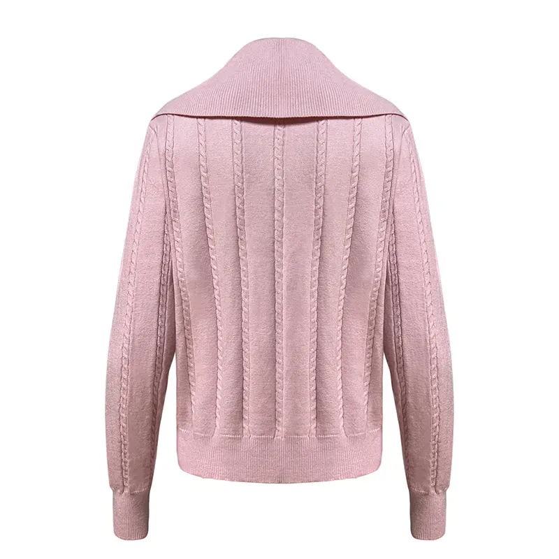 Cable Knit Sailor Collar Retro Polo Slim Fit Sweater Back