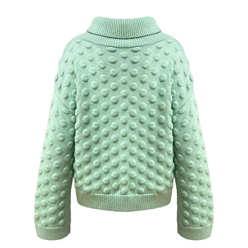 Popcorn Bobble Knit 3D Textured Turtleneck Sweater Back