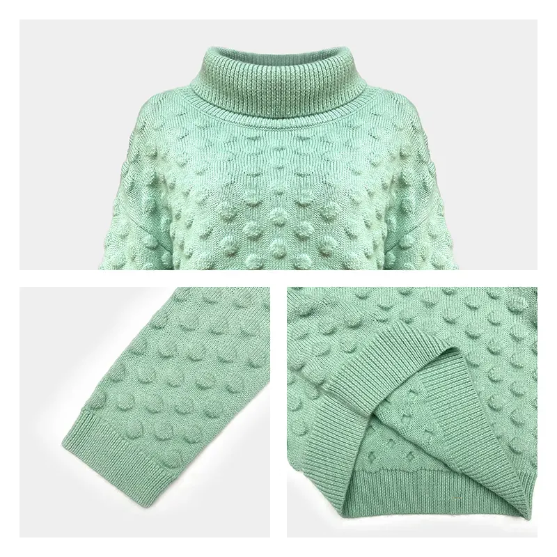 Popcorn Bobble Knit 3D Textured Turtleneck Sweater Knitting Details
