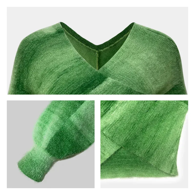 Space-Dye Wrap Front Cropped Lantern Sleeve Sweater Knitting Details