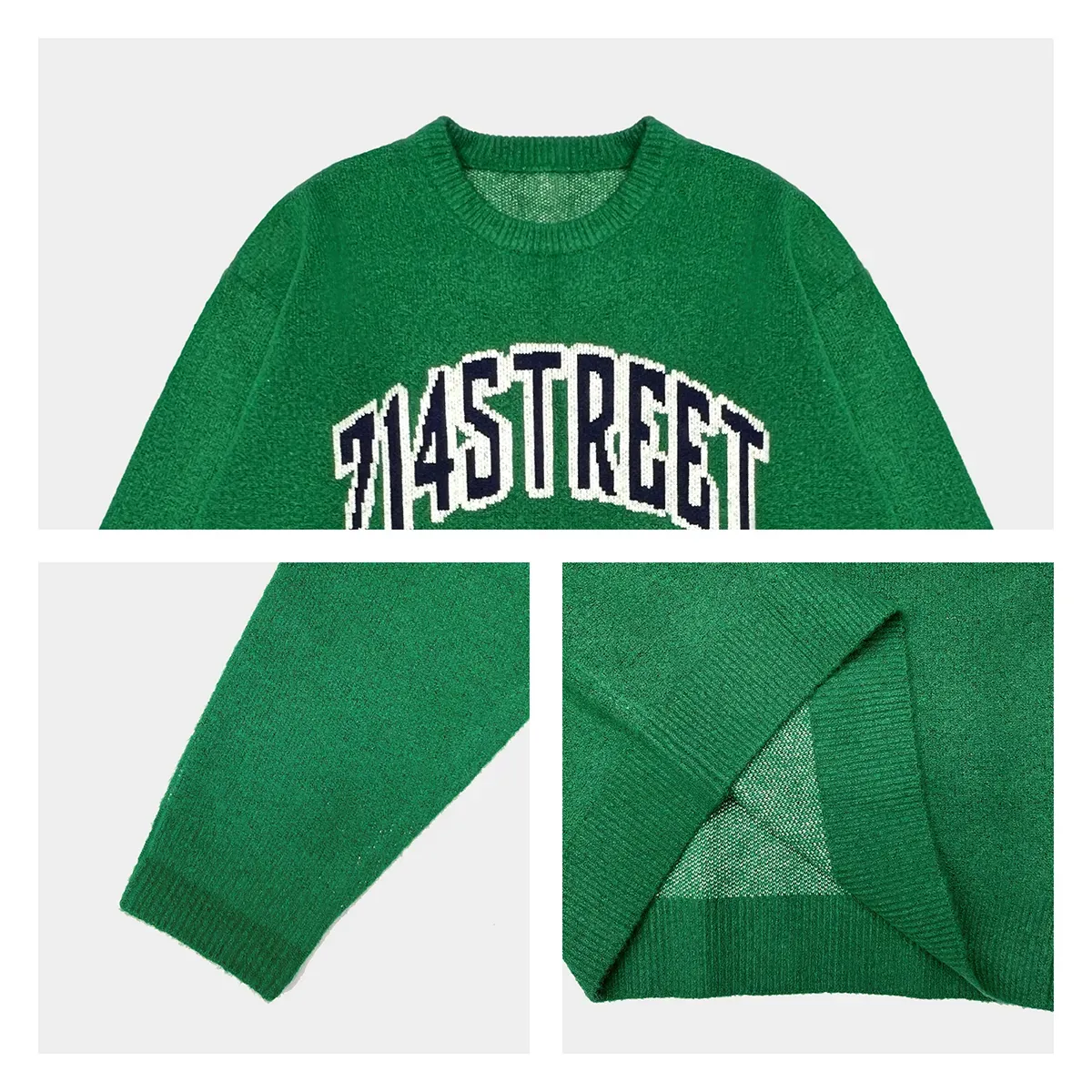 American Retro Jacquard Lettering Chunky Streetwear Sweater Knitting Details