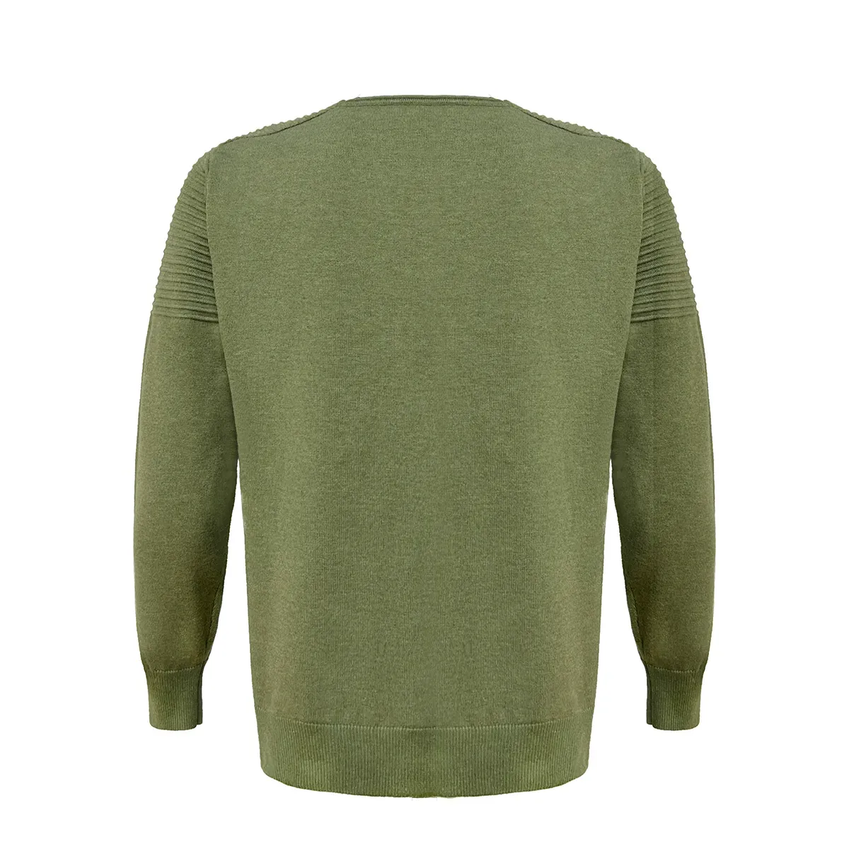 Classic Fine Gauge Textured Shoulder Cotton Blend Pullover Back