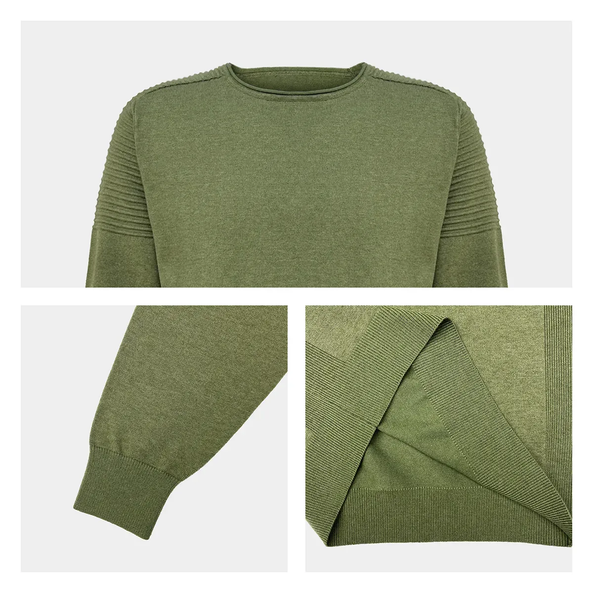 Classic Fine Gauge Textured Shoulder Cotton Blend Pullover Knitting Details